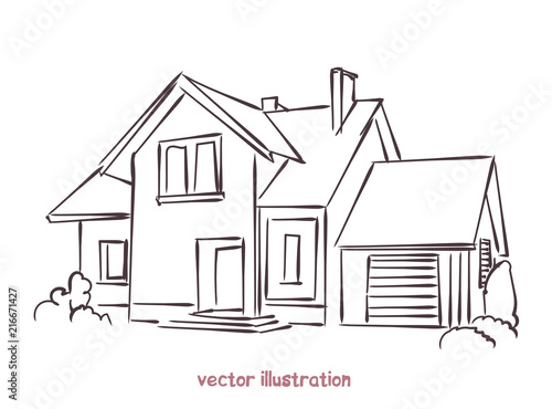 vector sketch of wooden house
