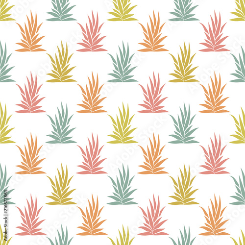 Seamless pattern with tropical, succulent plants, bushes. Floral ornament on a white background. Vector illustration.