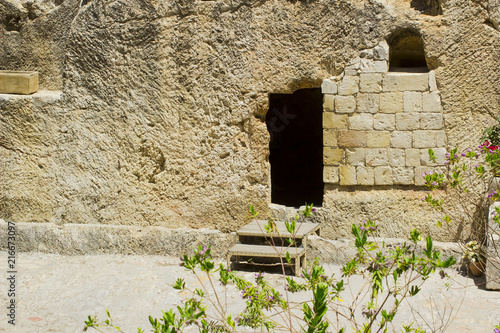 The historic Garden Tomb in Jerusalem Israel reputed to be the Biblical place of burial of Jesus Christ following his crucifiction