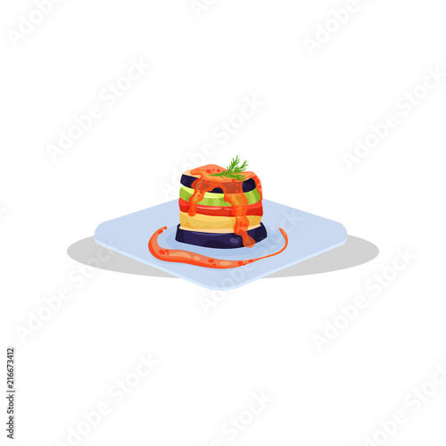 Ratatouille, delicious dish of French cuisine vector Illustration on a white background
