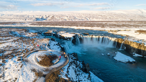 The Godafoss is a waterfall in Iceland. Aerial view and top view. photo