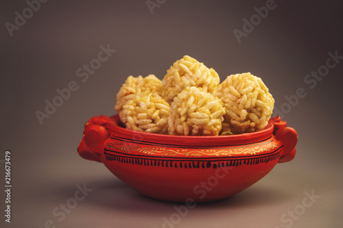 Indian Traditional Puffed Rice Balls or Pori Urundai photo