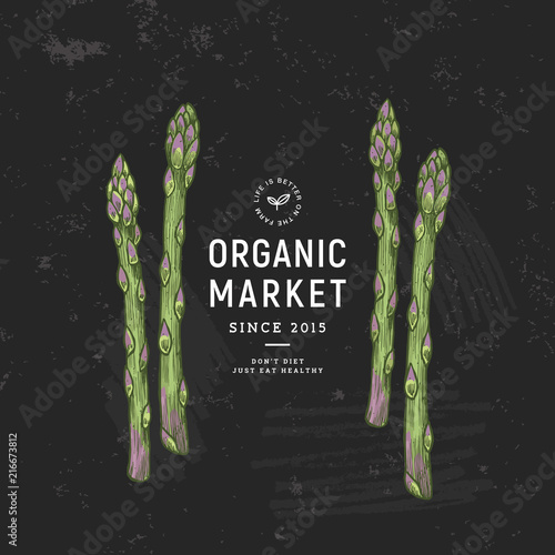 Asparagus organic market design template. Organic vegetables. Vector illustration