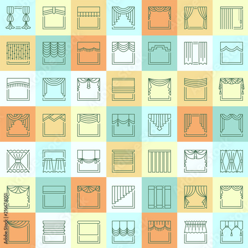 Curtains & blinds. Window drapes. Flat icon collection.