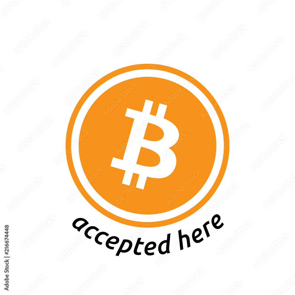 Bitcoin accepted here design. Criptocurrency symbol. Blockchain technology. Bitcoin accepted here design. Criptocurrency symbol. Blockchain technology.