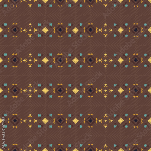 Geometric embroidery style. Ethnic seamless pattern. Abstract background. Digital or wrapping paper. Good for web, print and textile design. Boho ornament vector. photo