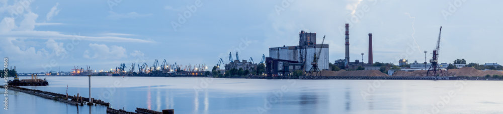 Panorama of marine port in Riga - the capital of Latvia and famous Baltic marine port in East Europe Panorama of marine port in Riga - the capital of Latvia and famous Baltic marine port in East Europe