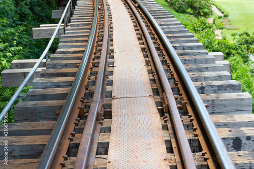 The railroad tracks are a long way straight ahead, Location kanchanaburi Thailand.
