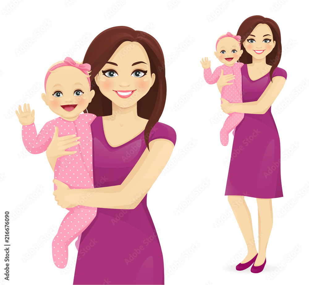 Young woman mother holding her newborn baby vector illustration isolated Young woman mother holding her newborn baby vector illustration isolated