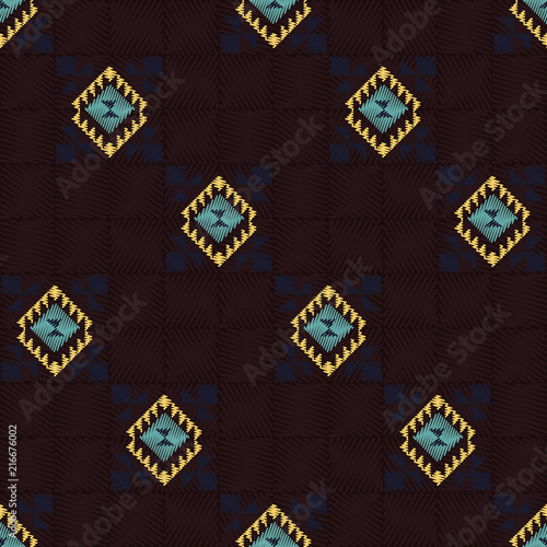 Geometric embroidery style. Ethnic seamless pattern. Abstract aztec background. Digital or wrapping paper. Good for web, print and textile design. Boho ornament vector. photo