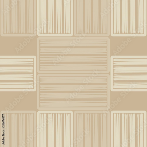 Seamless abstract geometric pattern. Brown floor with wooden texture. Brushwork. Hand hatching. Textile rapport.