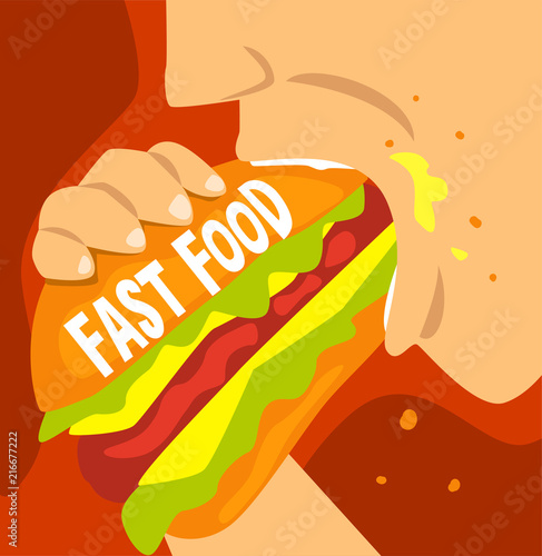 Fast food dependence, bad habit and addiction of modern society vector Illustration