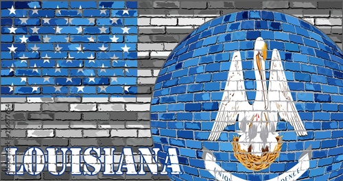 Louisiana flag on the grey USA flag background - Illustration, 
Ball with Louisiana flag