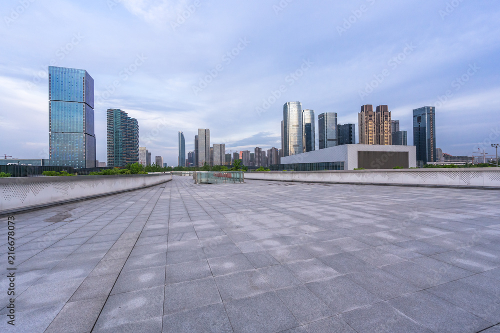 city skyline with empty square