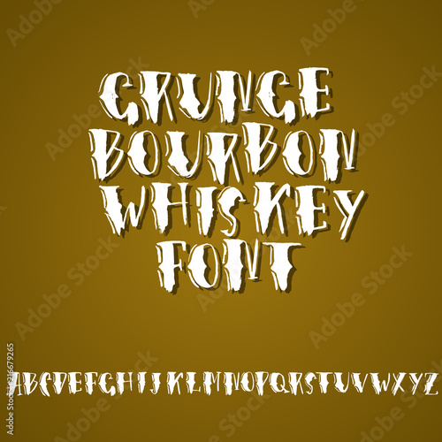 Grunge vintage whiskey font. Old handcrafted display skript. Modern brush label lettering. Vector typography illustration.