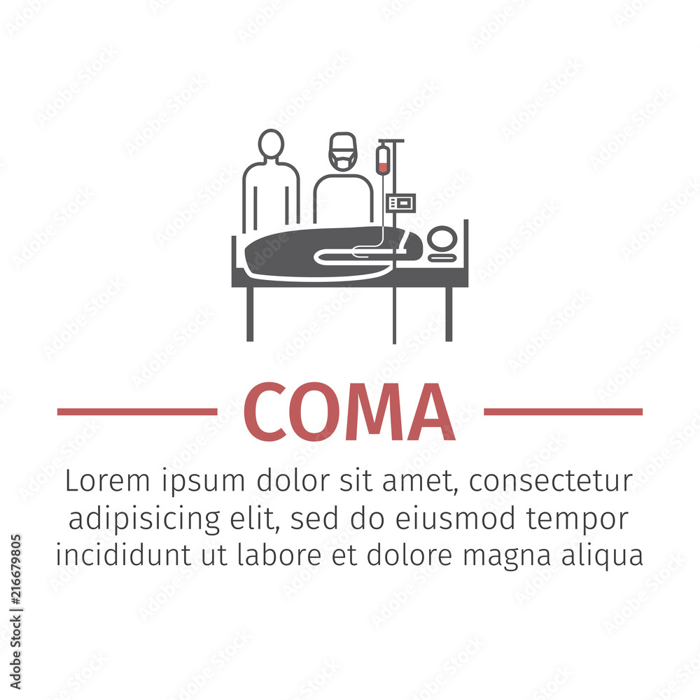 Hospital bed or hospital ward symbol. Man in a coma. Vector illustration for websites. Hospital bed or hospital ward symbol. Man in a coma. Vector illustration for websites.