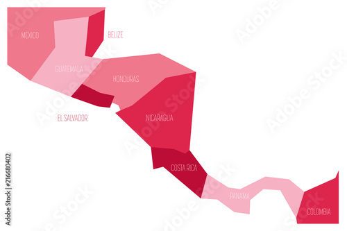 Political map of Central Amercia. Simlified schematic flat vector map in shades of pink. photo