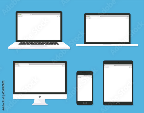 Set of monitor  laptop  tablet  smartphone open blank browser. flat style - stock vector.