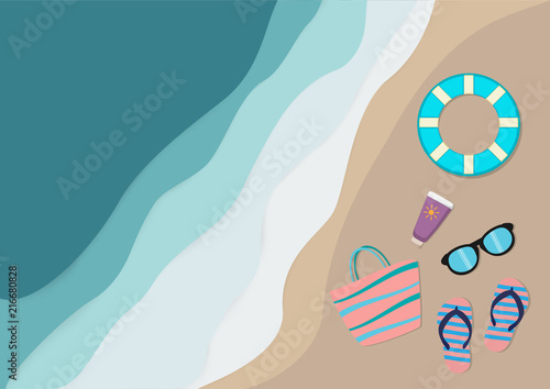 Top view Tropical beach and sea wave background . Vector illustration. 