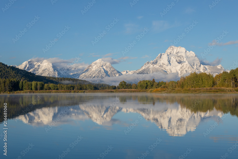 Scenic Reflection Landscape of the Tetons in Fall