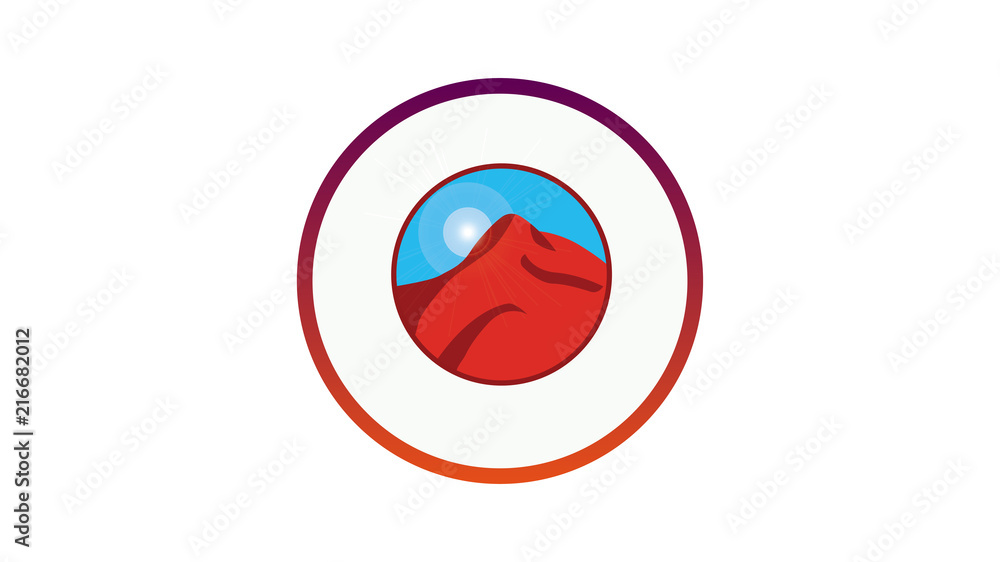 Mountain. Round sign of mountains, emblem of mountains, place for inscription. Mountain. Round sign of mountains, emblem of mountains, place for inscription.