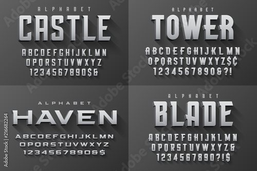 Vector condensed original display set of fonts design, alphabet