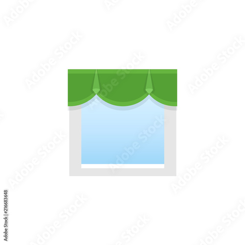 Green fabric pelmet. Vector illustration. Flat icon of scalloped valance. Front view.