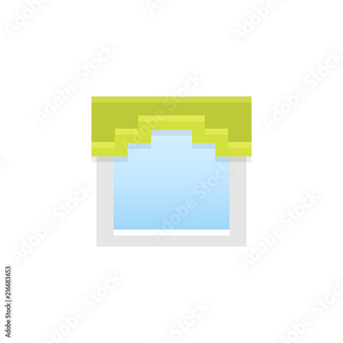 Green fabric valance. Vector illustration. Flat icon of step straight pelmet. Front view.