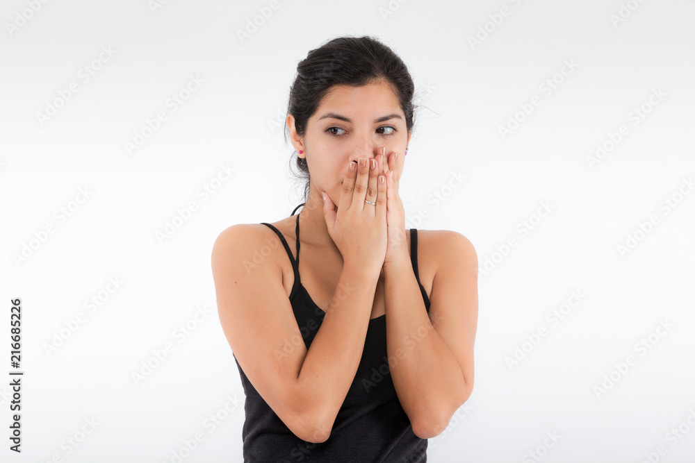 Fear emotional girl on a light background Fear emotional girl on a light background