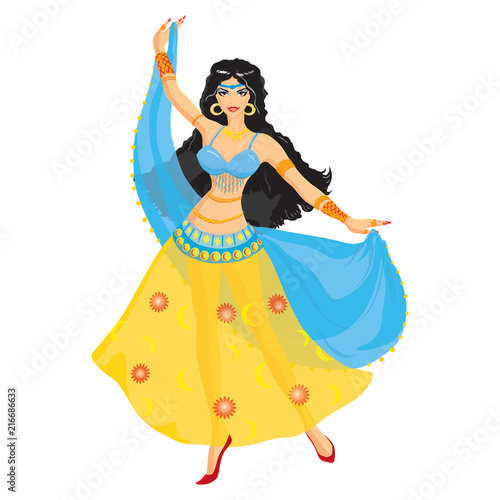 Oriental dancer with black hair, vector illustration