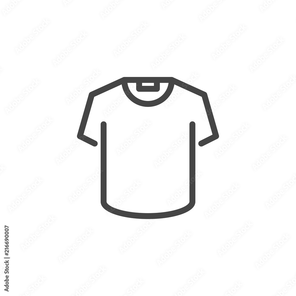 T-shirt icon in line design. Button or sign for online store, websites or mobile app interfaces, promo materials. Sports goods, casual clothing concept logo. Vector illustration isolated T-shirt icon in line design. Button or sign for online store, websites or mobile app interfaces, promo materials. Sports goods, casual clothing concept logo. Vector illustration isolated