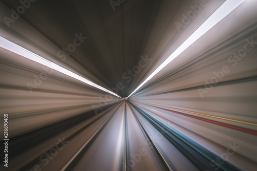 Underground Subway Tunnel and Rail Blurred in Speed Motion