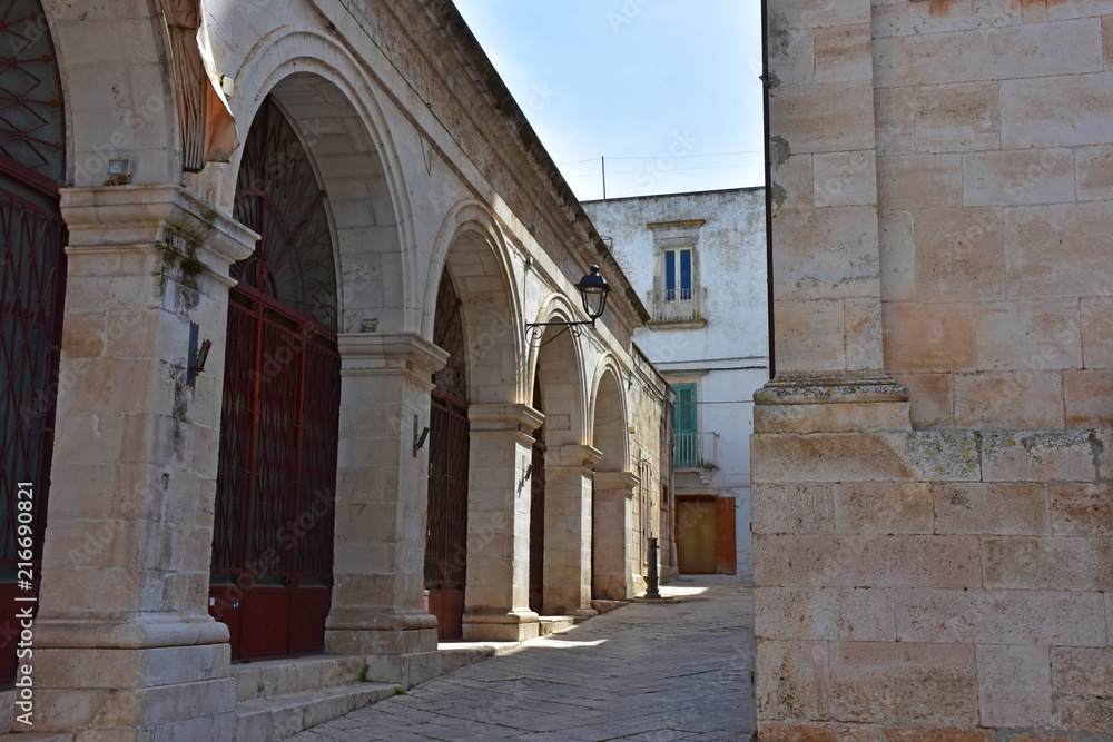 Italy, Puglia region, Locorotondo, a whitewashed village in the Itria valley, with its medieval historical center full of stairs, balconies, flowers, arches, frescoed churches, and details Italy, Puglia region, Locorotondo, a whitewashed village in the Itria valley, with its medieval historical center full of stairs, balconies, flowers, arches, frescoed churches, and details