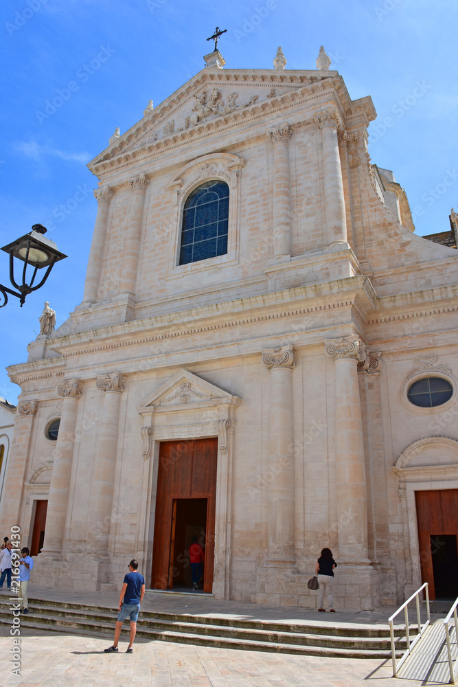 Italy, Puglia region, Locorotondo, a whitewashed village in the heart of the Itria valley, an external and internal view of the mother church of San Giorgio