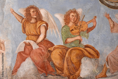 Obraz na płótnie Italy, Puglia region, Locorotondo, a whitewashed village in the Itria valley, with its medieval historical center, church of San Nicola di Myra, year 1600, dome and frescoes w salonie