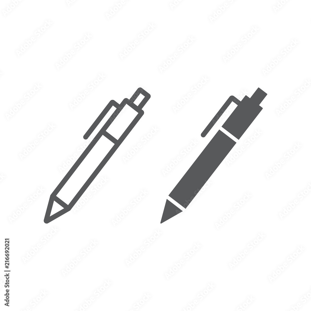 Pen line and glyph icon, office and work, edit sign, vector graphics, a linear pattern on a white background, eps 10. Pen line and glyph icon, office and work, edit sign, vector graphics, a linear pattern on a white background, eps 10.