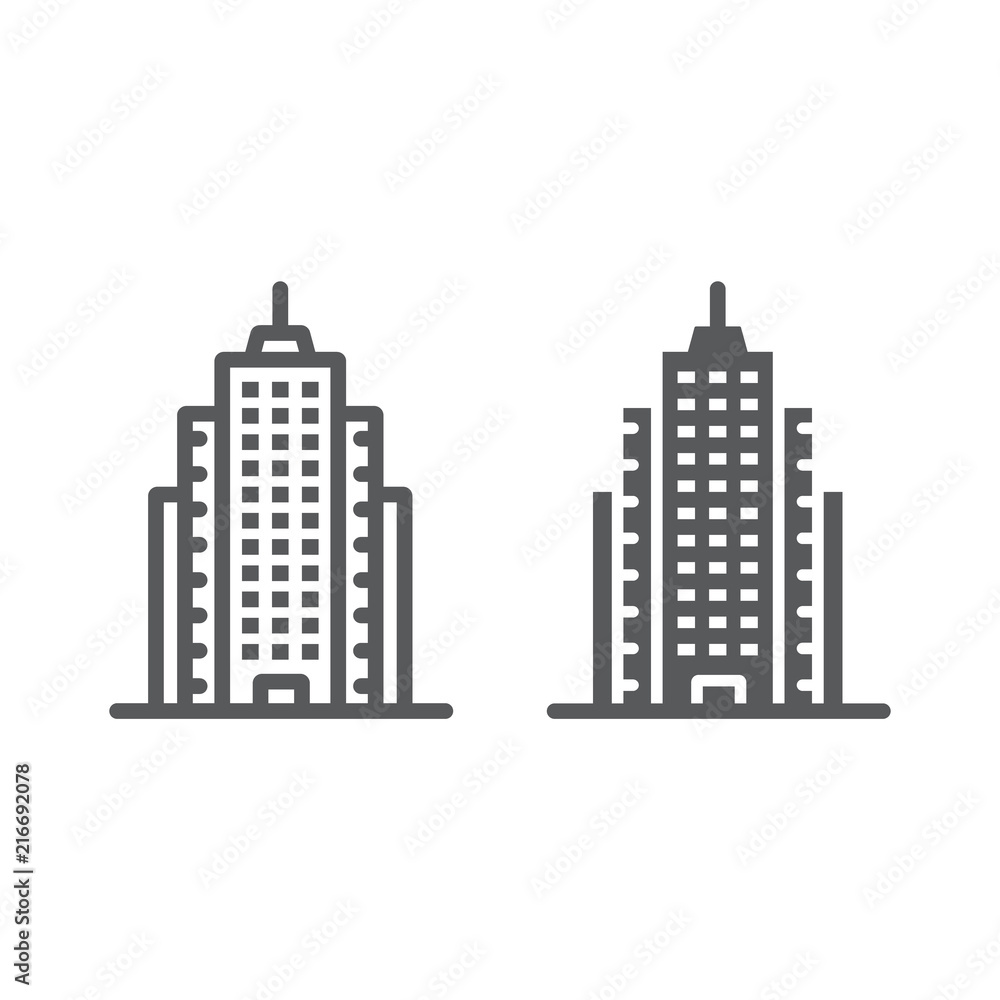 Skyscraper line and glyph icon, office and architecture, building sign, vector graphics, a linear pattern on a white background, eps 10.