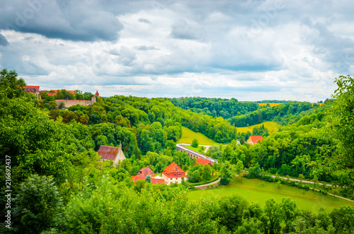 Beautiful streets in Rothenburg ob der Tauber with traditional German houses, Bavaria, Germany photo