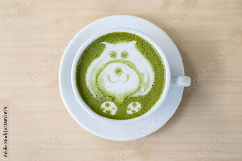 Matcha Green Tea Latte with Cute Latte Art