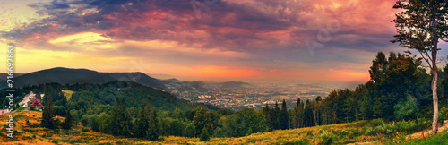 View for Równica peak in Beskidy mountains