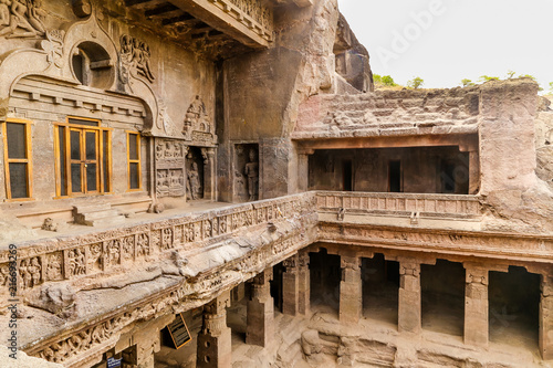 Facade. Ellora Caves, Aurangabad, Maharashtra, India photo