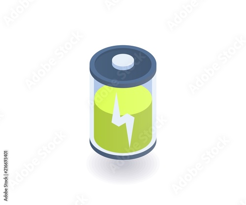 Battery indicator isometric icon. Vector 3D illustration for web design.