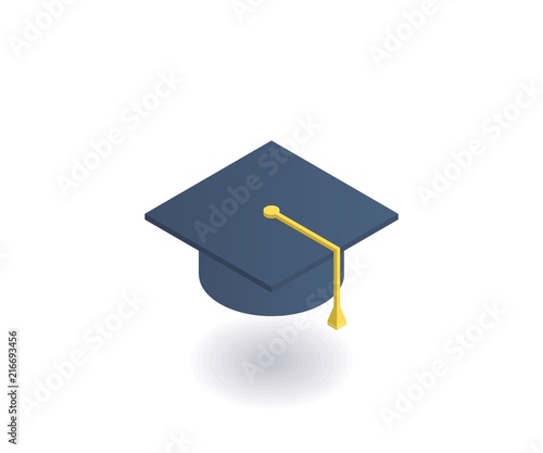 Academic Hat, Graduation Cap isometric icon. Vector 3D illustration for web design.