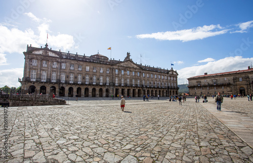 SANTIAGO DE COMPOSTELA, SPAIN, JUNE 14, 2016 - City Hall of Obradoiro Square in Santiago de Compostela, Galicia, Spain. photo