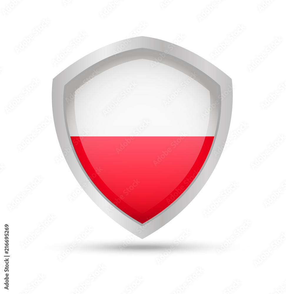 Shield with Poland flag on white background. Vector illustration. Shield with Poland flag on white background. Vector illustration.