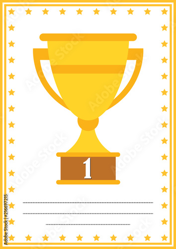 Modern diploma with trophy certificate with place for your content, for kids first place