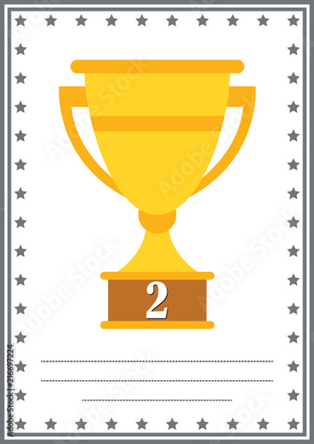 Modern diploma with trophy certificate with place for your content, for kids second place