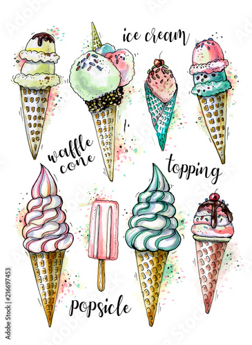 Assorted ice cream sketch illustration