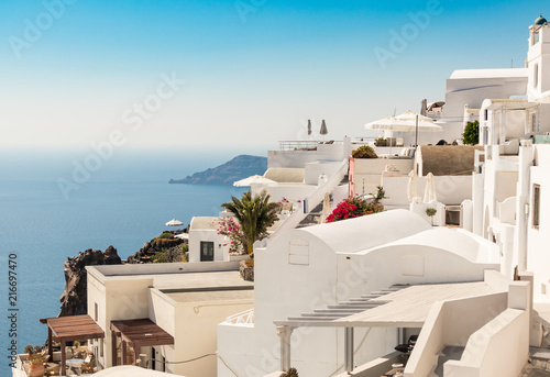 view of Santorini caldera in Greece from the coast © JPchret