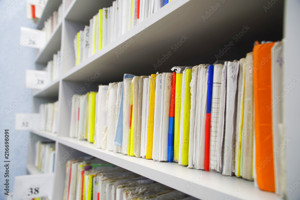 Fototapeta premium Shelves with the personal affairs of patients in the hospital